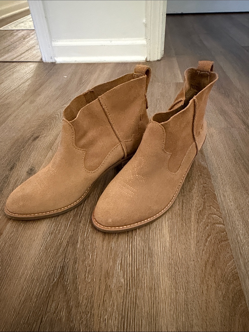 Kelsi Dagger Suede Western-Style Ankle Booties in Tan